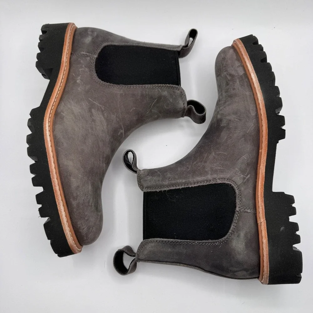 Nisolo Go-To Lug Chelsea Boot Grey‎ Leather Women's 7 Nee in Box Water Resistant